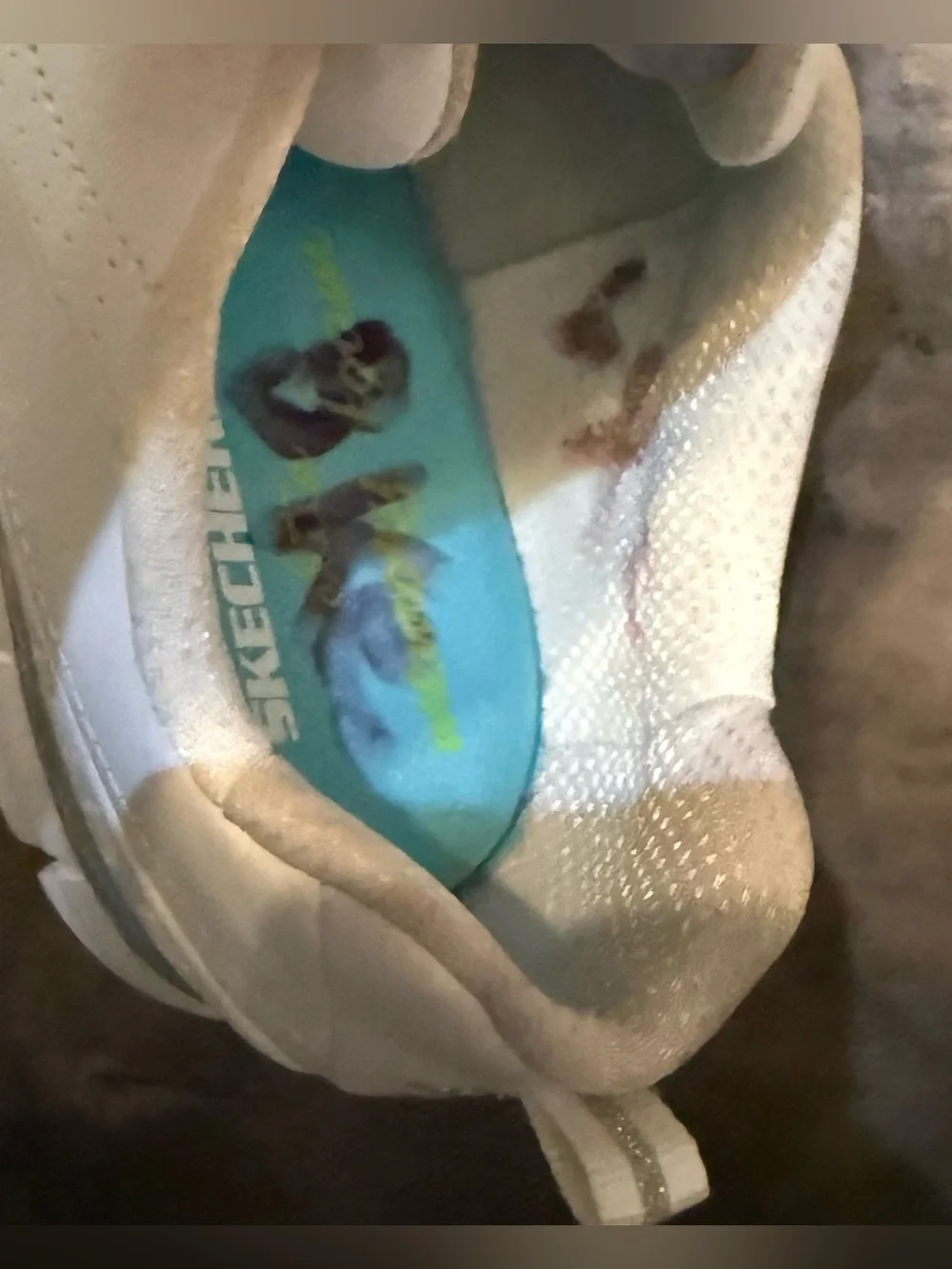 NWOT Skechers Women’s White Slip-On Casual Sneakers (w/ initials on Blue Insole)